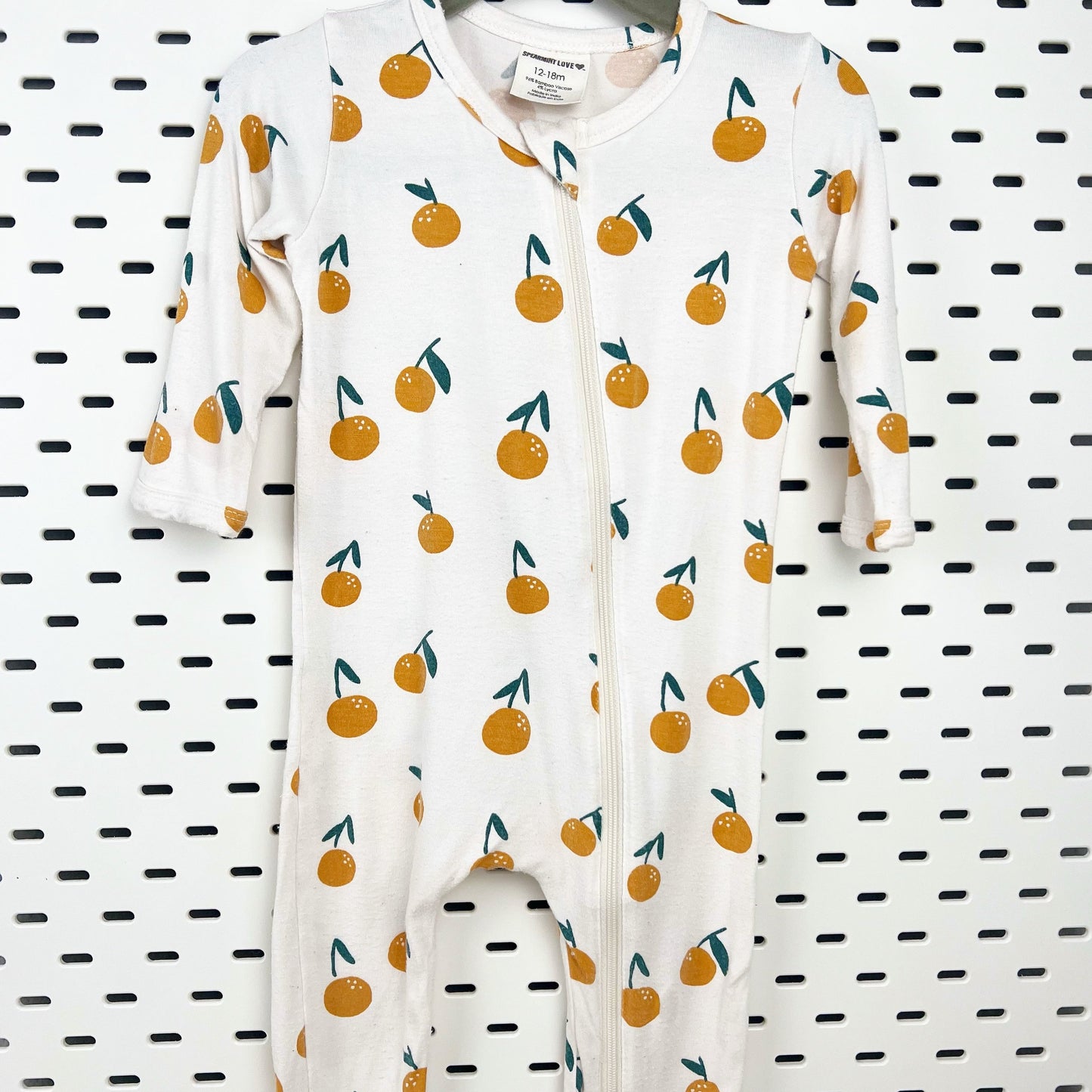 Soft Cotton | Orange Print Zipper Pajamas 12-18 months | Spearmint Baby