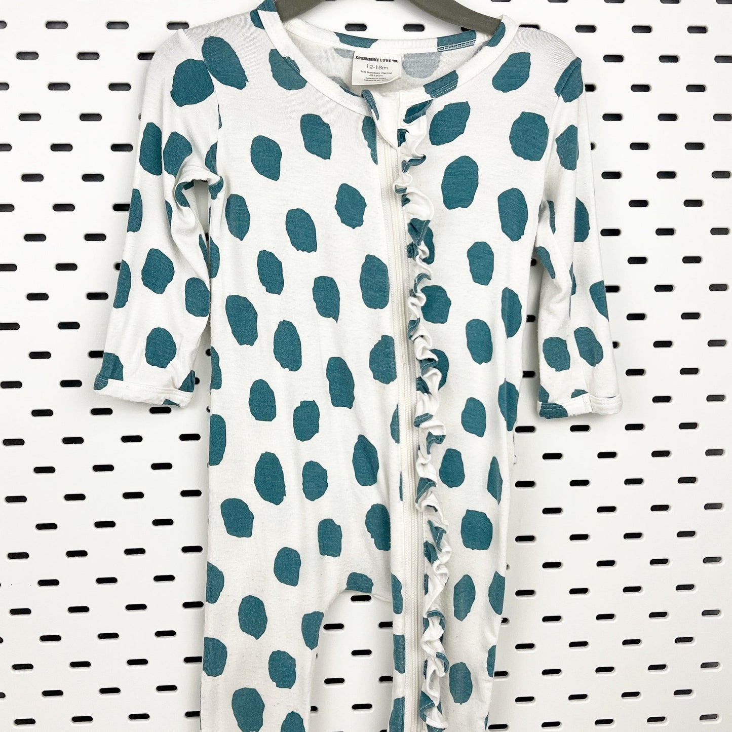 Soft Cotton | Brush Stroke Zipper Pajamas 12-18 months | Spearmint Baby