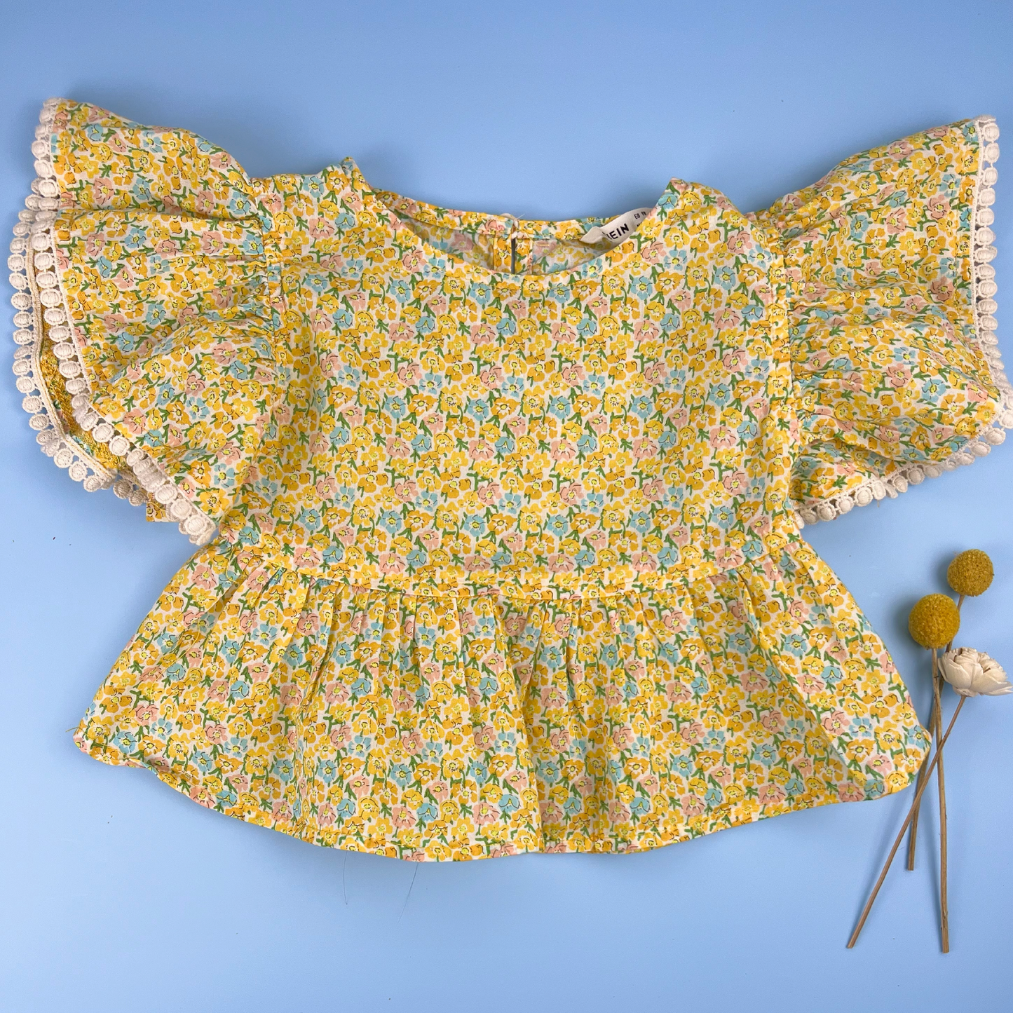 Ruffle Sleeve Yellow Floral Top 3T | Mod Tot